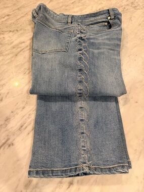 OAT Jeans straight wide leg 12/31 31x29 ANKLE high rise Embroidered Detail